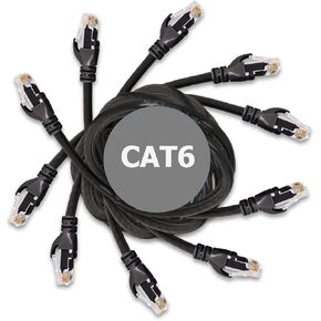 Heavy Duty Cat6 Ethernet Copper LAN Cable with Snagless RJ45 Connectors | 5 Pack and 1FT | 24AWG 550MHz | UL Listed | 10 GB Max Speed for Fast Computer Networking | Black