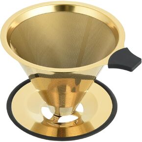 Pour Over Coffee Dripper Filter: Reusable Stainless Steel Coffee Filters - Metal Cone Filter Paperless Single Cup Coffee Maker 1-4 Cup with Double Mesh & Non-slip Cup Stand Rose Gold