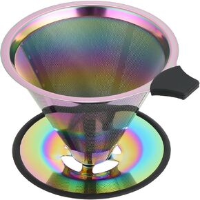 Pour Over Coffee Dripper Filter: Reusable Stainless Steel Coffee Filters - Metal Cone Filter Paperless Single Cup Coffee Maker 1-4 Cup with Double Mesh & Non-slip Cup Stand Rose Gold in Saudi Arabia