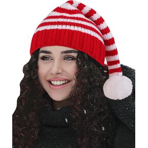 Knitted Santa Hat Christmas Beanie Hat with Pom Pom Xmas Holiday Party Stocking Cap for Adults