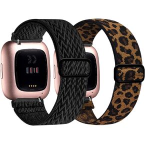 Attbbon Stretchy Band Compatible with Fit bit Versa/Fit bit Versa Lite/Fit bit Versa 2 Bands Women/Men, Breathable Adjustable Elastic Nylon Sport Wristbands for Versa 2 Watch