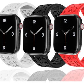 Sport Silicone iWatch Bands Compatible with Apple Watch Band 38mm 40mm 41mm 42mm 44mm 45mm 46mm Series SE 3 4 5 6 7 8 9 10,Soft Waterproof Black Wristband for iphone Watches Strap 3 Pack