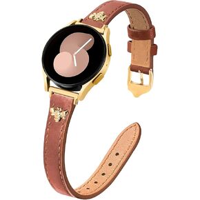 JR.DM Slim Leather-Bands with Charms Compatible Samsung Galaxy Watch 7 Band/Watch FE 6 5 4 40mm 44mm/Watch 5 pro Band 45mm/Galaxy Watch 6 Classic 43mm 47mm, Top Grain Genuine Leather 20mm Strap Women