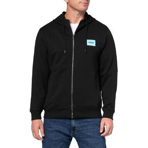 HUGO Men's Regular Fit Square Logo Jersey Hooded Zip Up Sweatshirt