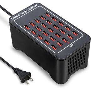 USB Charging Station, 25 Port 125W(25A), Travel Desktop USB Rapid Charger, Multi Ports Fast Charging Station Organizer Compatible with Smartphones, Tables, and More Devices