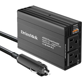 400W Power Inverter for Vehicles - DC 12V to 110V AC Car Inverter Charger Plug in Adapter Outlet, 65W USB C & 24W Fast Charging, Dual AC Adapter Outlets for Laptops, Camping, Road Trips