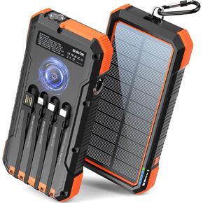BLAVOR Solar Power Bank 20000mAh Built in 4 Cables,20W Fast Charging Portable Charger with USB C in/Output,Flashlight,Wireless Charging Battery pack for Apple Watches,Compatible with All Mobile Phones