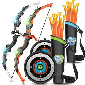 Bow and Arrow for Kids 8-12, Upgraded Kids Archery Set with Automatic Moving Target, Sport Game Toy with 20 Suction Cup Arrows 2 Led Light Bows&Quivers, Gift for Boy Girl Age 3 4-6 10(2Pack)