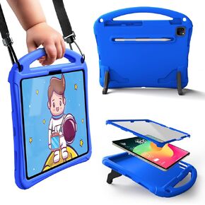 Bam Bino Space Suit Protective Kids Case for iPad Air 11 M2, iPad Pro 11 M4 (2024), iPad 10th Generation | Case for Kids with Screen Protector, Handle, Stand, Pencil Holder, Shoulder Strap (Blue)