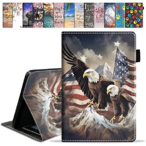 حافظة لجهاز Amazon Kindle Fire HD 10 & 10 Plus Tablet 10.1 بوصة (الجيل 13/11، إصدار 2023/2021) - غطاء من جلد البولي يوريثان الفاخر مع خاصية التنبيه التلقائي للنوم، علم أمريكي وطني، نسر أصلع