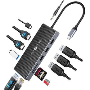 USB C Docking Station, Laptop Docking Station 10 in 1 with Ethernet 1000M, USB C Hub HDMI, PD 100W, TF/SD Reader, USB C 3.0, 4 USB A for MacBook Pro/Air, Surface, iPad, Cable Length: 7.87in in Saudi Arabia