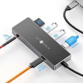 USB C Hub (5 in 1), SETMSPACE Travel Hub with 4K HDMI Display and 5Gbps USB-A Data Ports, PD 60W, RJ45 1000Mbps Ethernet port for MacBook, MacBook Air, Dell XPS, Lenovo Thinkpad, HP Laptops and More