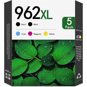 962XL 962 XL Ink Cartridges Combo Pack (5-Pack, 2Black/1Cyan/1Magenta/1Yellow) Replacement for HP 962XL Black and Color Ink Cartridges OfficeJet Pro 9010 9012 9015 9015e 9018 9020 9025 Printer