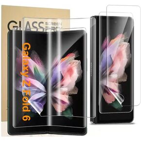 2X Tempered Glass Front Small Screen Protector for Samsung Galaxy Z Fold 6 + 2X Inner Soft Foldable TPU Film shields+ 2X Camera Lens Protector [Scratch Resistant] [Bubble Free] [Case Friendly] [HD]