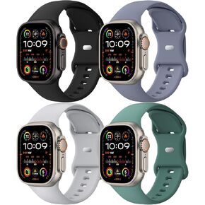 4 Pack Wider Sport Bands Compatible with Apple Watch Ultra 2/Ultra 49mm 46mm 45mm 44mm 42mm Men Women, Soft Silicone Replacement Waterproof Strap Wristband for iWatch Series 10/9/8/7/6/5/4/3/2/1 SE