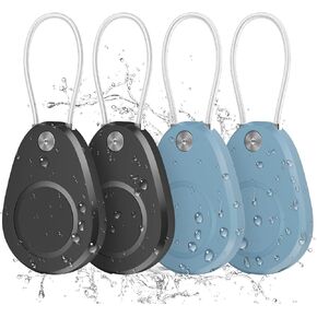Waterproof AirTag Keychain Holder - 4 Pack Airtag Lock Case with Wire Cable Compatible with Apple AirTags, Ultra Durable Anti-Lost Protective Case with Keyring for Luggage, Backpack (Black/Cyan)