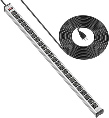 BTU Long Heavy Duty Power Strip 24 Outlet Large Metal Power Strips Garage Workshop Commercial Industrial Power Strips with Circuit Breaker.10FT Cord 15A 125V 1875W (Black) in Kuwait