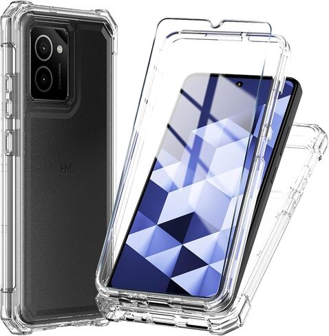 for HMD Vibe Phone Case with Tempered Glass Screen Protector,Slim Soft Silicone Full-Body Protective Cover (HMD Vibe,Blue) in Kuwait
