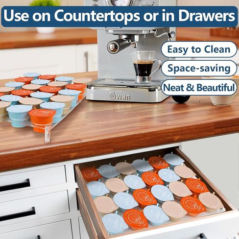 K-Cup Holder Drawer for 24 Coffee Pods Storage, Acrylic K Cup Organize for Drawer or Countertop Storage, Clear K-Cup Organizer Tray for Office & Kitchen(24 Holes, 1 Pack) in Saudi Arabia