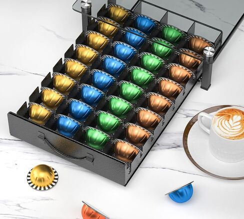 HFHOME Glass Top Coffee Pod Holder Compatible with 36 Vertuo Pods, Crystal Tempered Glass Coffee Capsules Drawer, Capsule Storage Organizer for K-Cup Pods Office Home Counter, Black in Saudi Arabia