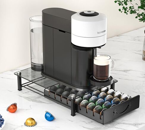 HFHOME Glass Top Coffee Pod Holder Compatible with 36 Vertuo Pods, Crystal Tempered Glass Coffee Capsules Drawer, Capsule Storage Organizer for K-Cup Pods Office Home Counter, Black in Saudi Arabia