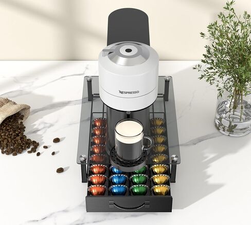 HFHOME Glass Top Coffee Pod Holder Compatible with 36 Vertuo Pods, Crystal Tempered Glass Coffee Capsules Drawer, Capsule Storage Organizer for K-Cup Pods Office Home Counter, Black in Saudi Arabia