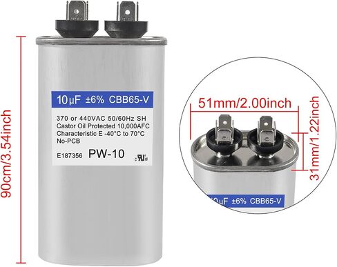2Pack 35+5uF 35 5 MFD ±6% 370V/440V CBB65 Dual Run Circular Start Capacitor for Fan Motor Blower Condenser in Air Handler Straight Cool Heat Pump Air Conditioner Furnace Pool Pump in Saudi Arabia