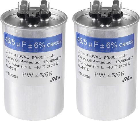 2Pack 35+5uF 35 5 MFD ±6% 370V/440V CBB65 Dual Run Circular Start Capacitor for Fan Motor Blower Condenser in Air Handler Straight Cool Heat Pump Air Conditioner Furnace Pool Pump in Saudi Arabia