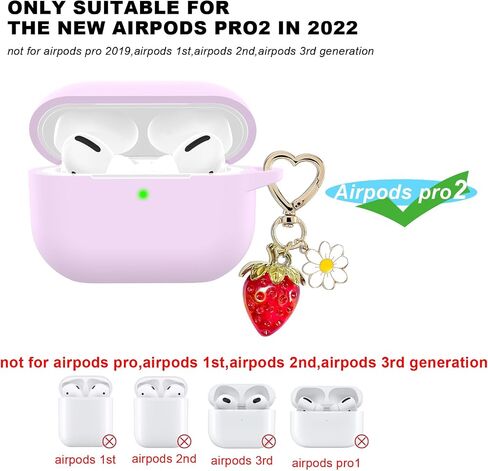 for Airpods Pro 2nd Generation Case Cover with Cute Strawberry Charm Keychain,Airpod Pro 2 Case Kawaii Heart Flower Daisy Key Chains for Apple Airpods Pro Gen 2 Charging Case Cover Sky Blue in Saudi Arabia