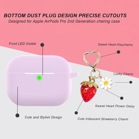 for Airpods Pro 2nd Generation Case Cover with Cute Strawberry Charm Keychain,Airpod Pro 2 Case Kawaii Heart Flower Daisy Key Chains for Apple Airpods Pro Gen 2 Charging Case Cover Sky Blue in Saudi Arabia