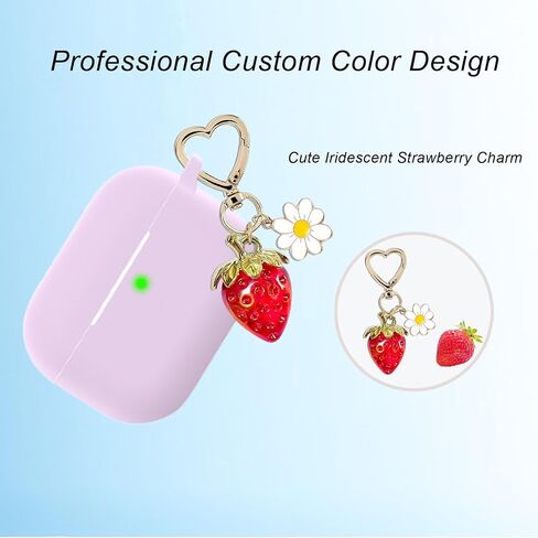 for Airpods Pro 2nd Generation Case Cover with Cute Strawberry Charm Keychain,Airpod Pro 2 Case Kawaii Heart Flower Daisy Key Chains for Apple Airpods Pro Gen 2 Charging Case Cover Sky Blue in Saudi Arabia