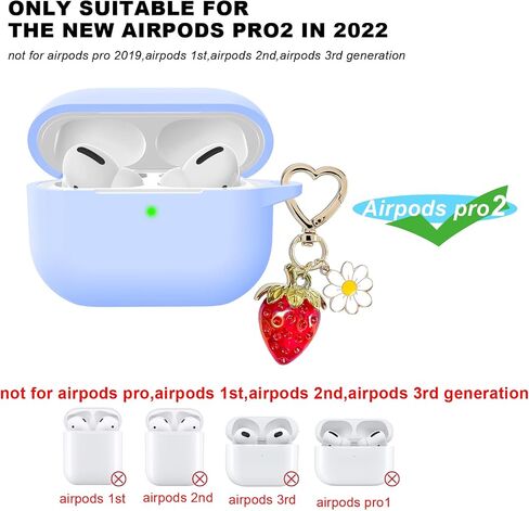 for Airpods Pro 2nd Generation Case Cover with Cute Strawberry Charm Keychain,Airpod Pro 2 Case Kawaii Heart Flower Daisy Key Chains for Apple Airpods Pro Gen 2 Charging Case Cover Sky Blue in Saudi Arabia