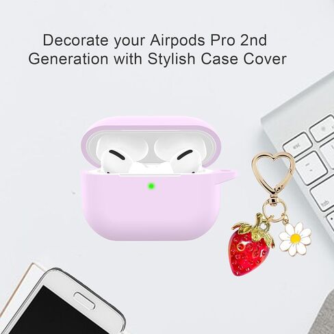 for Airpods Pro 2nd Generation Case Cover with Cute Strawberry Charm Keychain,Airpod Pro 2 Case Kawaii Heart Flower Daisy Key Chains for Apple Airpods Pro Gen 2 Charging Case Cover Sky Blue in Saudi Arabia
