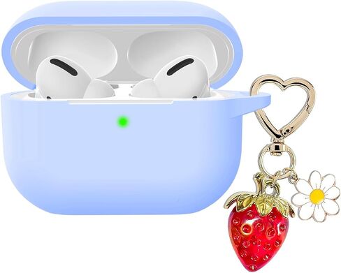 for Airpods Pro 2nd Generation Case Cover with Cute Strawberry Charm Keychain,Airpod Pro 2 Case Kawaii Heart Flower Daisy Key Chains for Apple Airpods Pro Gen 2 Charging Case Cover Sky Blue in Saudi Arabia