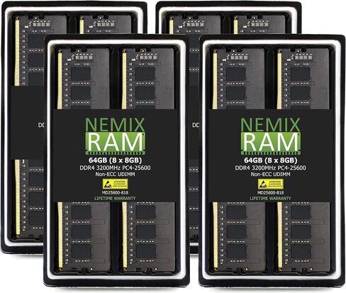 NEMIX RAM 64GB (8X8GB) DDR4 3200MHZ PC4-25600 1Rx8 1.2V 288-PIN غير ECC غير مخزنة UDIMM مجموعة ذاكرة الكمبيوتر المكتبي in Kuwait