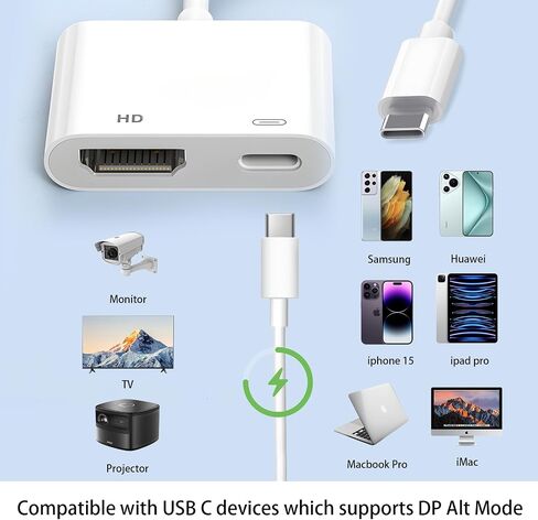 USB C to HDMI Adapter for iPhone 15 to TV,Type-C to HDMI Digital AV Converter with 4K@60Hz Display & 100W PD Fast Charging Compatible with iPhone 16 Series to HDTV Projector Monitor in Saudi Arabia