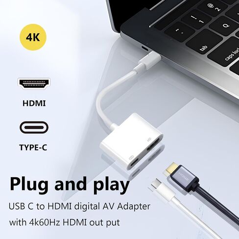 USB C to HDMI Adapter for iPhone 15 to TV,Type-C to HDMI Digital AV Converter with 4K@60Hz Display & 100W PD Fast Charging Compatible with iPhone 16 Series to HDTV Projector Monitor in Saudi Arabia