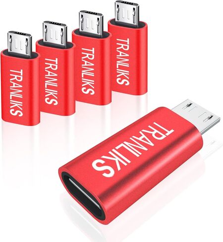 محول USB C إلى Micro USB، 5 حزم محول Micro USB ذكر إلى USB نوع C أنثى محول موصل يدعم الشحن ومزامنة البيانات متوافق مع أجهزة Micro USB (أحمر) in Saudi Arabia
