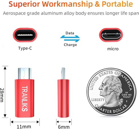 محول USB C إلى Micro USB، 5 حزم محول Micro USB ذكر إلى USB نوع C أنثى محول موصل يدعم الشحن ومزامنة البيانات متوافق مع أجهزة Micro USB (أحمر) in Saudi Arabia
