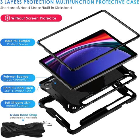 DETUOSI Compatible with Samsung Galaxy Tab S9 FE Case 10.9" with Shoulder Strap & 360°Rotatable Stand, Heavy Duty Shockproof Protective Case for Galaxy Tab S9 FE 5G 10.9"/ S9 11", Black in Saudi Arabia