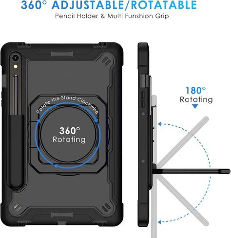 DETUOSI Compatible with Samsung Galaxy Tab S9 FE Case 10.9" with Shoulder Strap & 360°Rotatable Stand, Heavy Duty Shockproof Protective Case for Galaxy Tab S9 FE 5G 10.9"/ S9 11", Black in Saudi Arabia