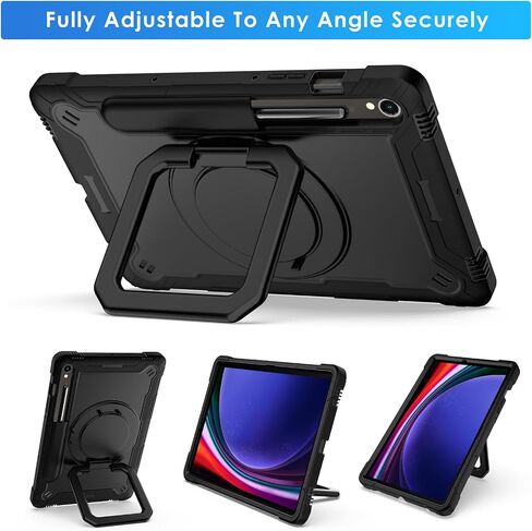 DETUOSI Compatible with Samsung Galaxy Tab S9 FE Case 10.9" with Shoulder Strap & 360°Rotatable Stand, Heavy Duty Shockproof Protective Case for Galaxy Tab S9 FE 5G 10.9"/ S9 11", Black in Saudi Arabia