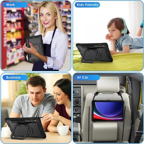 DETUOSI Compatible with Samsung Galaxy Tab S9 FE Case 10.9" with Shoulder Strap & 360°Rotatable Stand, Heavy Duty Shockproof Protective Case for Galaxy Tab S9 FE 5G 10.9"/ S9 11", Black in Saudi Arabia