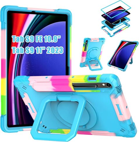 DETUOSI Compatible with Samsung Galaxy Tab S9 FE Case 10.9" with Shoulder Strap & 360°Rotatable Stand, Heavy Duty Shockproof Protective Case for Galaxy Tab S9 FE 5G 10.9"/ S9 11", Black in Saudi Arabia
