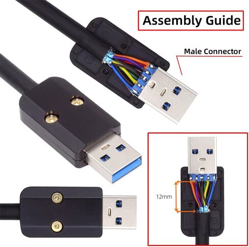 NFHK USB 3.0 Type-A ذكر موصل قابس نوع اللحام مع مقشر سبائك الألومنيوم الأسود التخصيص لكابل 6.0 مللي متر in Kuwait