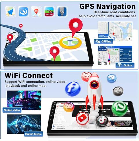 UNITOPSCI 4G+64G Android Car Stereo for Ford Focus 2012-2018 مع CarPlay اللاسلكي Android Auto Bluetooth 5.0 GPS Navigation Mirror Link 1280*720 شاشة تعمل باللمس DSP 32 EQ FM/RDS WiFi + ميكروفون كاميرا احتياطية in Kuwait