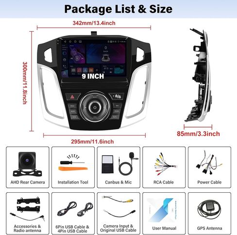 UNITOPSCI 4G+64G Android Car Stereo for Ford Focus 2012-2018 مع CarPlay اللاسلكي Android Auto Bluetooth 5.0 GPS Navigation Mirror Link 1280*720 شاشة تعمل باللمس DSP 32 EQ FM/RDS WiFi + ميكروفون كاميرا احتياطية in Kuwait