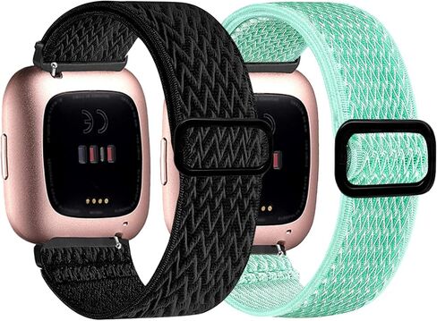 Attbbon Stretchy Band Compatible with Fit bit Versa/Fit bit Versa Lite/Fit bit Versa 2 Bands Women/Men, Breathable Adjustable Elastic Nylon Sport Wristbands for Versa 2 Watch in Saudi Arabia