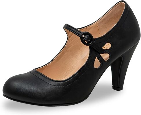 Chase & Chloe Kimmy-21 Women's Round Toe Pierced Mid Heel Mary Jane Style Dress Pumps in Saudi Arabia
