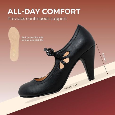 Chase & Chloe Kimmy-21 Women's Round Toe Pierced Mid Heel Mary Jane Style Dress Pumps in Saudi Arabia